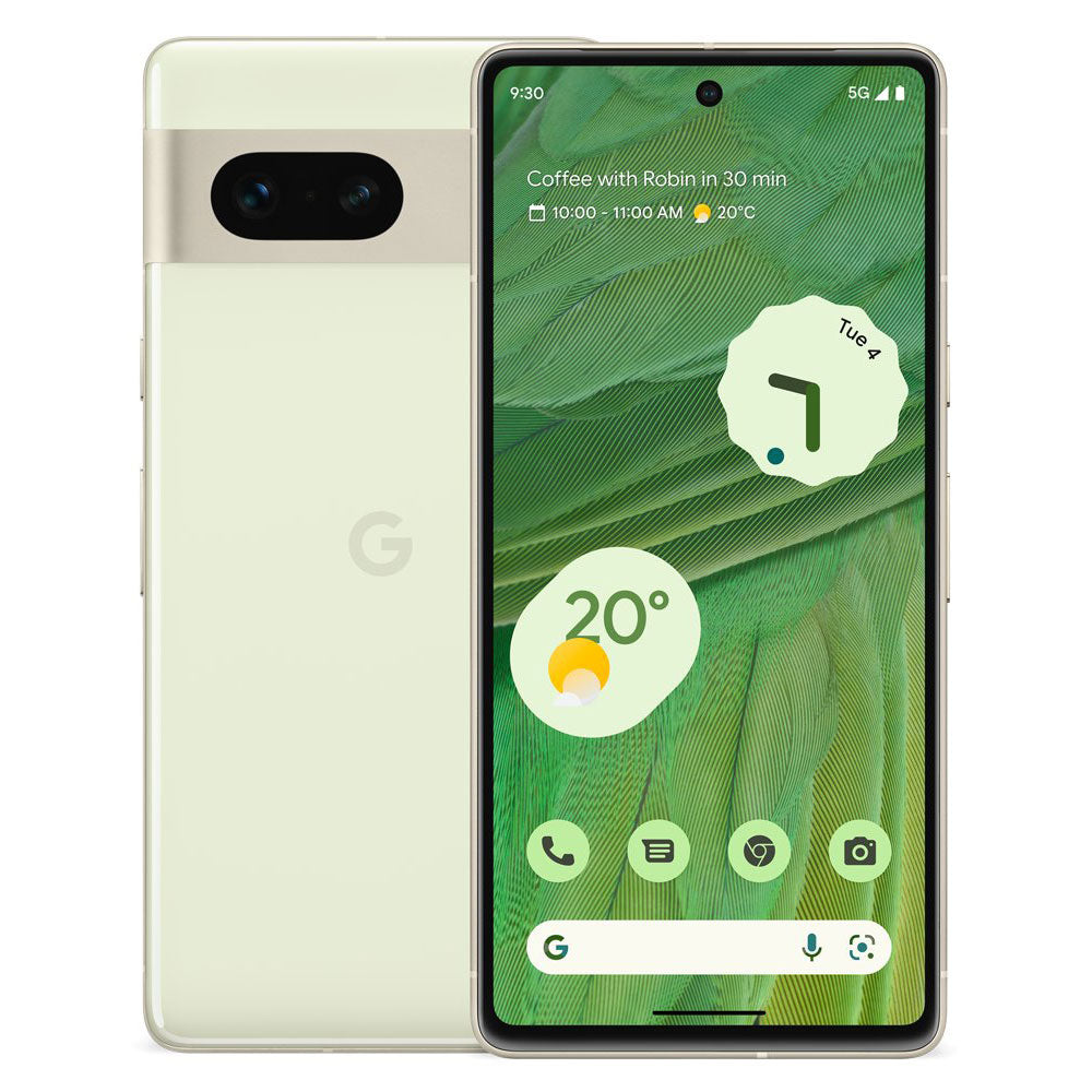 Smartphone with green leaf pattern on screen and back, displayed on a white background