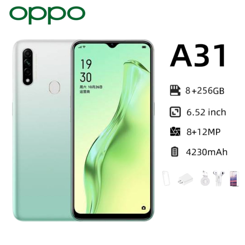 OPPO A31-8GB RAM-256GB ROM-Dual Sim, Dual Standby (Nano-SIM)-8 MP Triple Camera: 12 MP-Android 9.0 (Pie)
