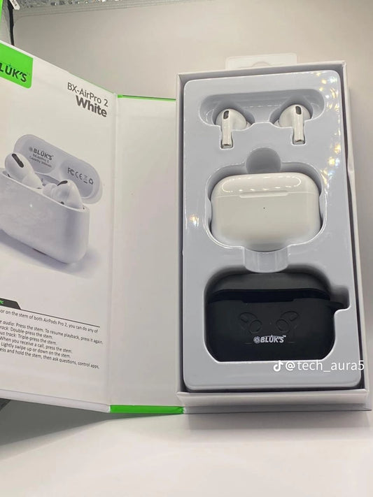 🎧Bluk’s Bx Air Pro 2- White with One Year Official Company Warranty with Buzzer/Lanyard And Silicon Pouch  - Cable: (Type C to Type C)